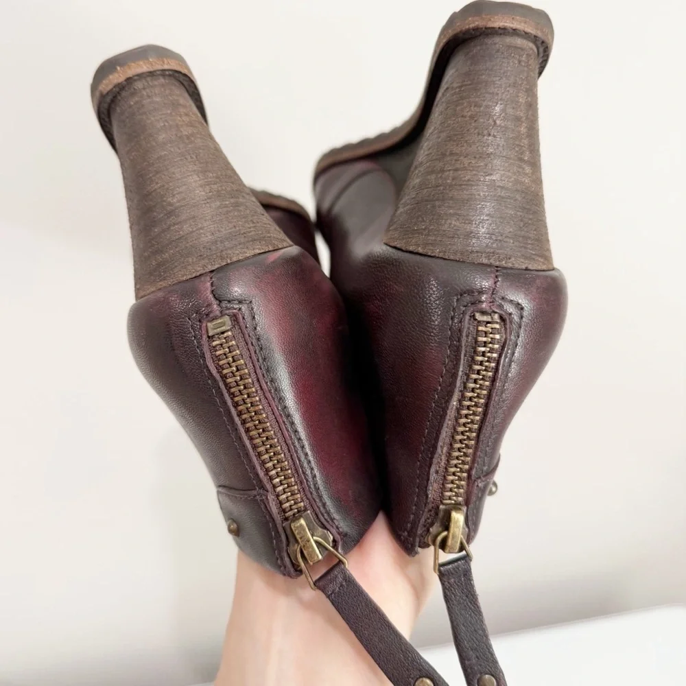 TRASK Tenley Wine Brush-Off Sheep Wedge Booties Leather 36-1273 Size 7